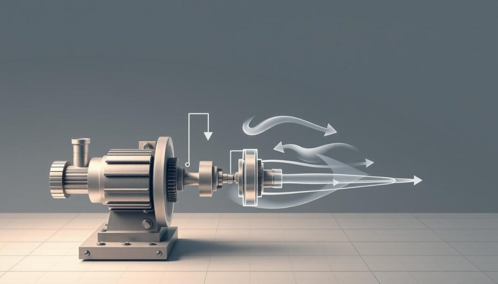 A detailed technical illustration of a steam engine's energy transfer diagram, captured in a clean, technical style. The foreground showcases the engine's key components, such as the piston, crankshaft, and connecting rod, with precise mechanical details. The middle ground depicts the energy flow, visualized through dynamic arrows and fluid movements, highlighting the conversion of steam power into rotational motion. The background features a minimalist, grid-like layout, providing a sense of structure and engineering precision. Soft, directional lighting emphasizes the three-dimensional forms, creating depth and highlighting the intricate mechanisms. The overall tone is one of scientific accuracy and technical elegance, suitable for the "Guided Step-by-Step Visualization" section of the article.