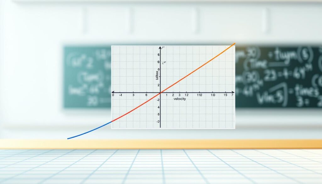 An educational illustration depicting a detailed distance-time graph and velocity-time curves, showcasing kinematics in a clear, professional manner. In the foreground, a well-defined distance-time graph with a distinct curve representing increasing distance over time. In the middle, a velocity-time graph overlay, illustrating the relationship between velocity and time, with shaded areas under the curves denoting relevant calculations. The background features a subtle blend of gridlines and mathematical symbols to reinforce the academic theme. The lighting is bright and clear, simulating a classroom environment, with a focus that brings the graphs into sharp detail. The mood is informative and analytical, perfect for educational content.