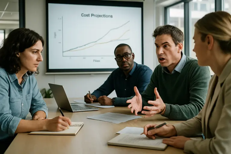 Engineer reviewing sensor placement notes and uncertainty bands on a monitor