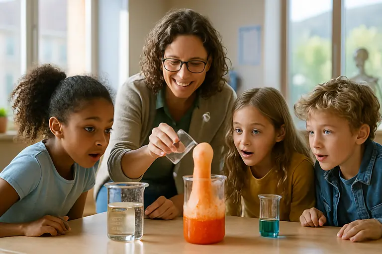Students compare biomedical funding numbers on a classroom whiteboard